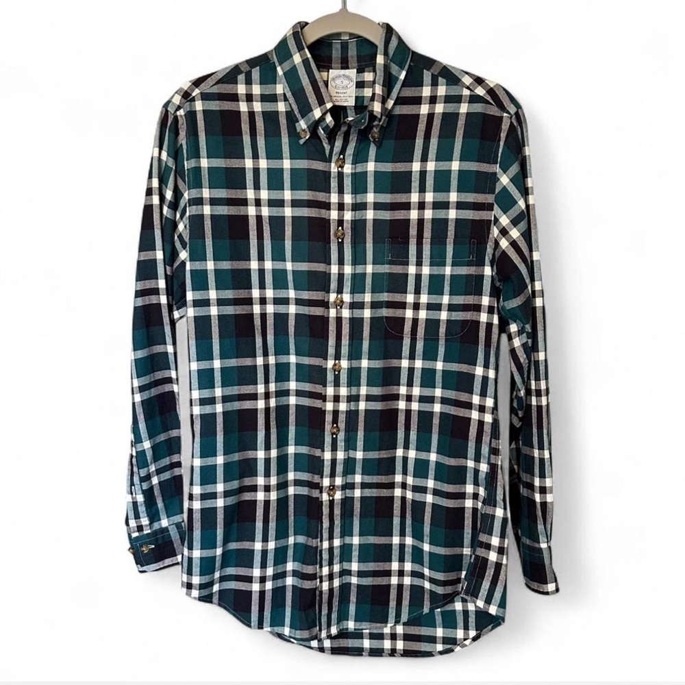 Brooks Brothers Small Green Plaid Lightweight Soft Cotton Shirt Classic Preppy‎